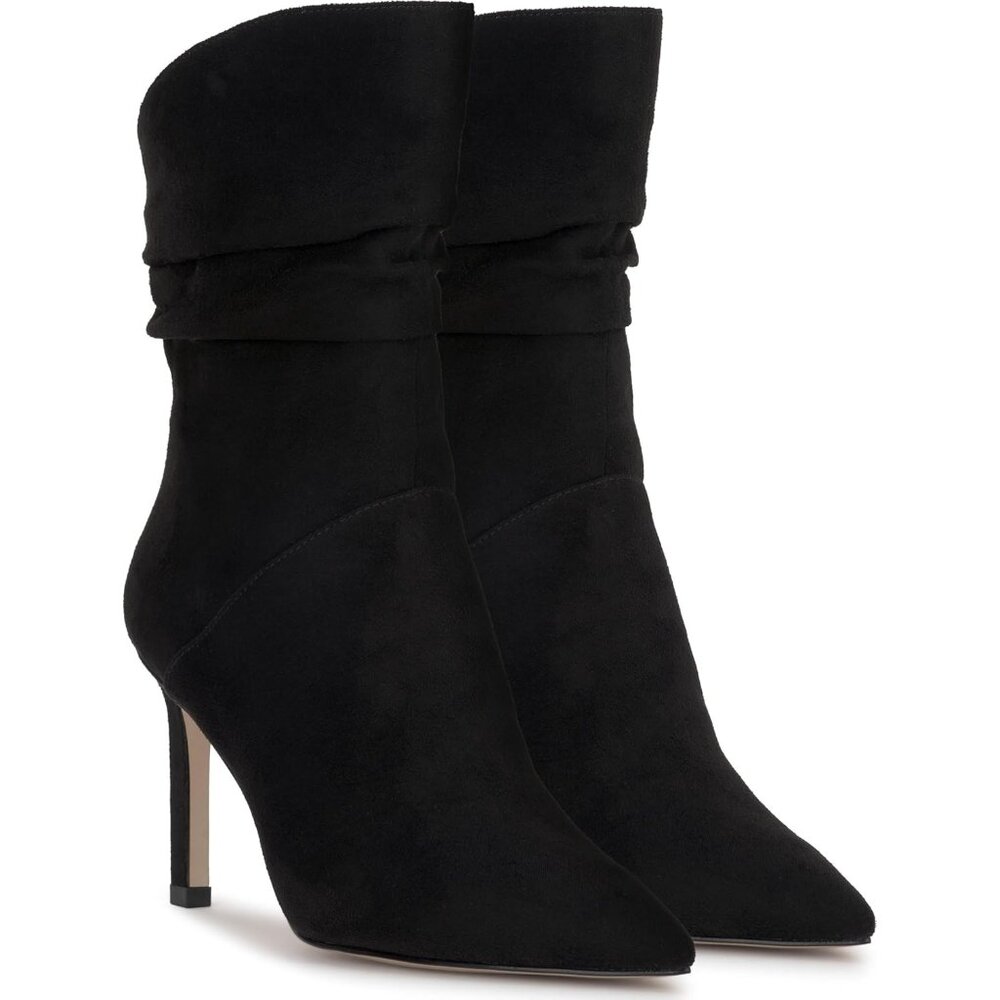 Women's Black Suede Elisti Pull On Stiletto high heel Mid Calf Boots Shoes - Picture 7 of 7